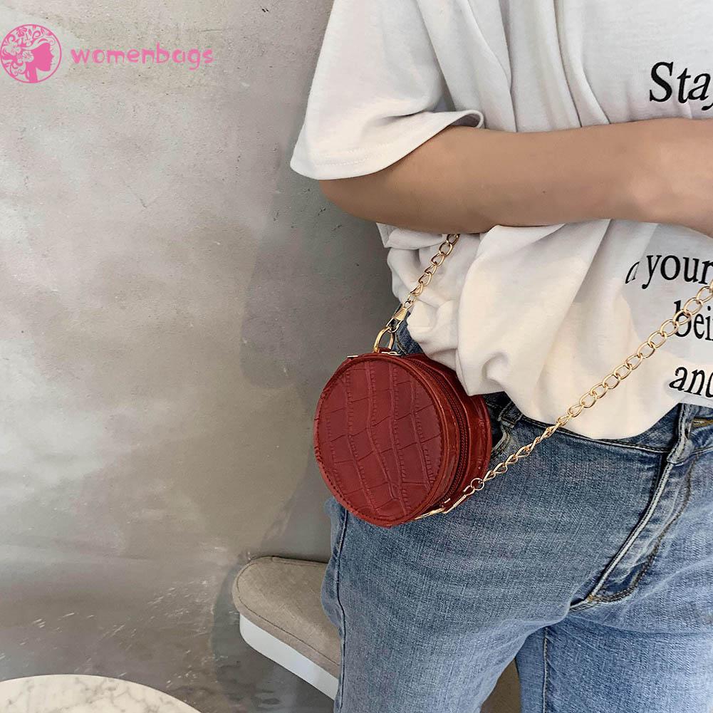 Túi xách tote messenger mini hình tròn bằng da đeo chéo vai họa tiết đá thời trang du lịch cho nữ