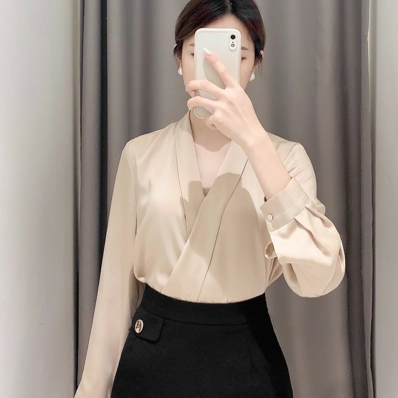 ÁO SƠ MI LỤA VẠT CHÉO SANG CHẢNH EMY AM08