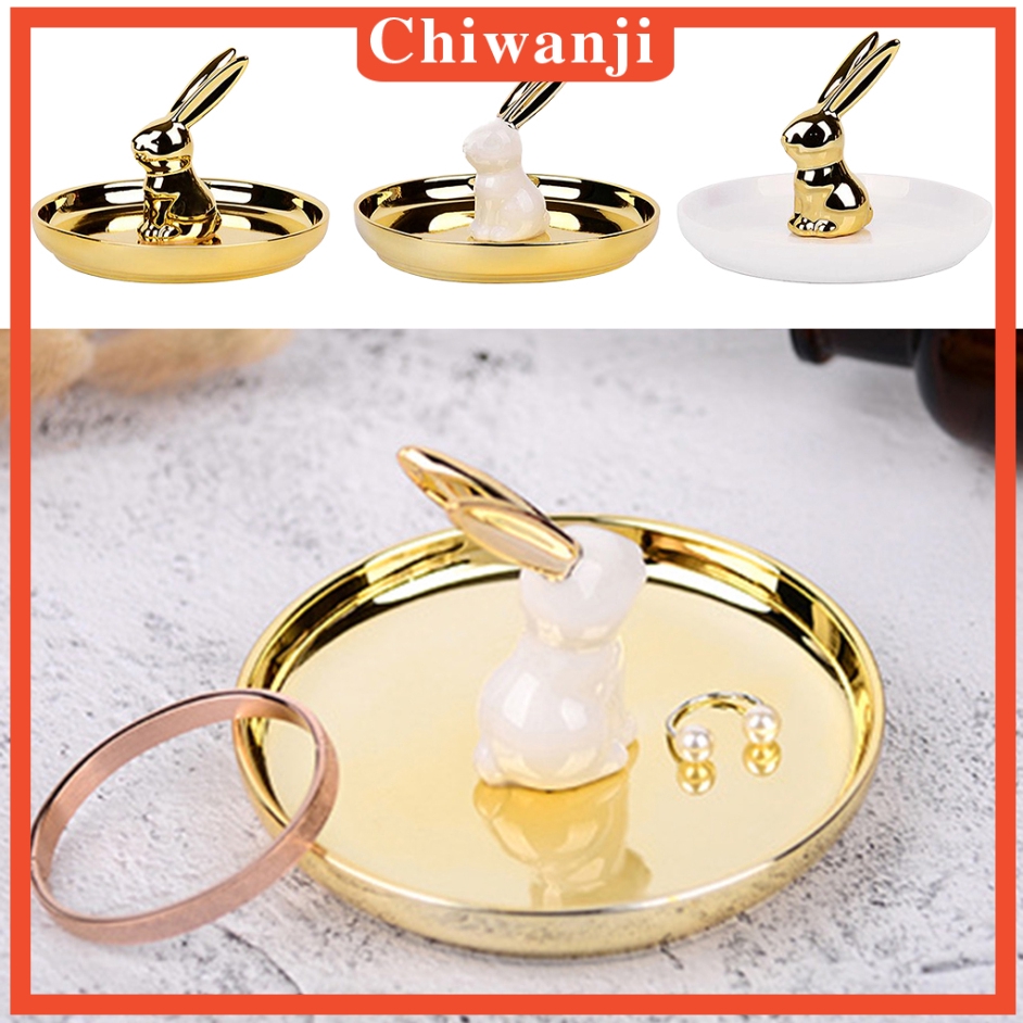 Đĩa đựng trang sức hình tượng thỏ bằng gốm dễ thương độc đáo