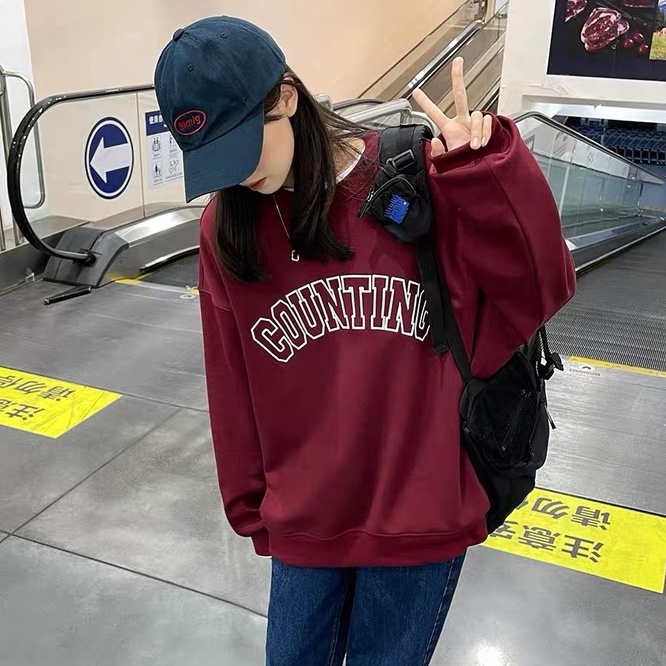 Áo Sweater In Chữ COUNTING Cực Xinh Áo Sweater Tay Bồng Chất Nỉ Ngoại Dày Dặn Form Rộng Freesize Unisex Ảnh Thật