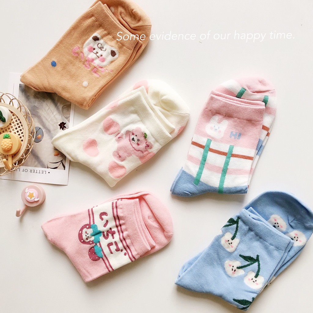 Vớ Cotton Cổ Thấp In Họa Tiết Hoạt Hình Phong Cách Nhật Bản Dễ Thương Cho Nữ