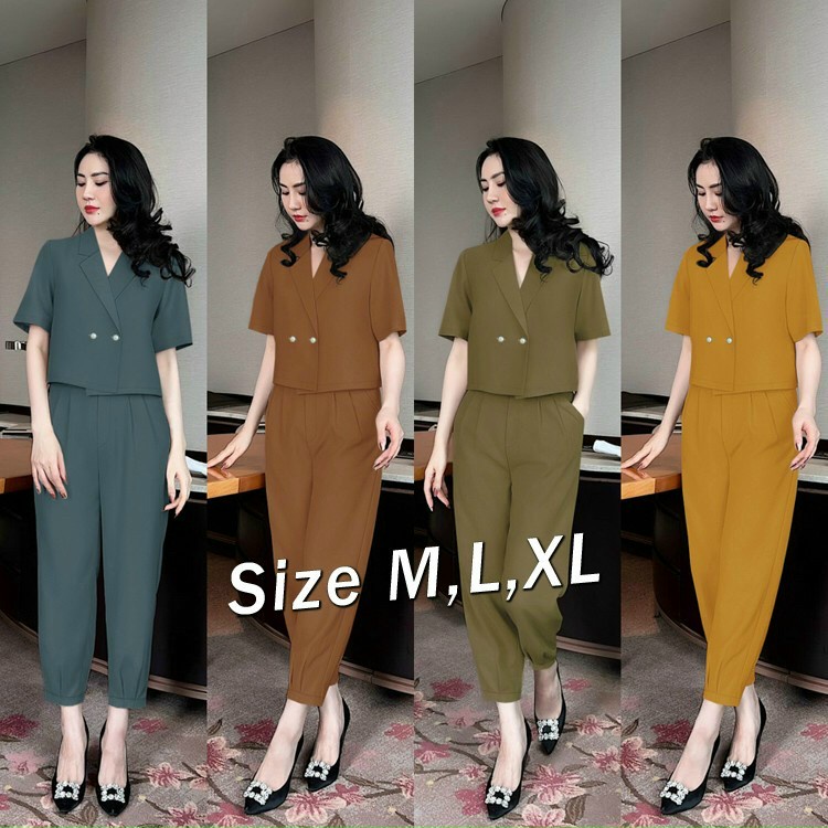 Set nguyên quần baggy xếp ly Quần lưng sau thun, quân trước dây kéo, áo vest croptop xinh xắn - YB220805