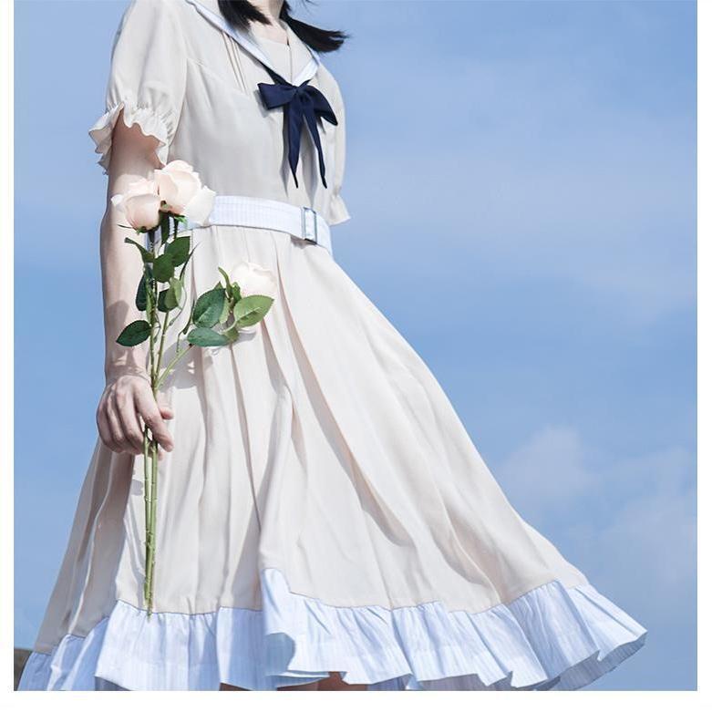 Đầm Chữ A Tay Ngắn Cổ Thủy Thủ Dáng Rộng Phong Cách Hàn Quốc Thời Trang Mùa Hè Xinh Xắn Cho Nữ