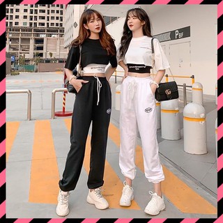 Quần JOGGER In SPUN Quần Bo Ống 2 Màu Đen Trắng