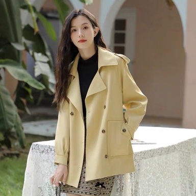 Áo Trench Coat Size XS Dáng Ngắn Có 3 Màu Đen, Vàng, Nâu
