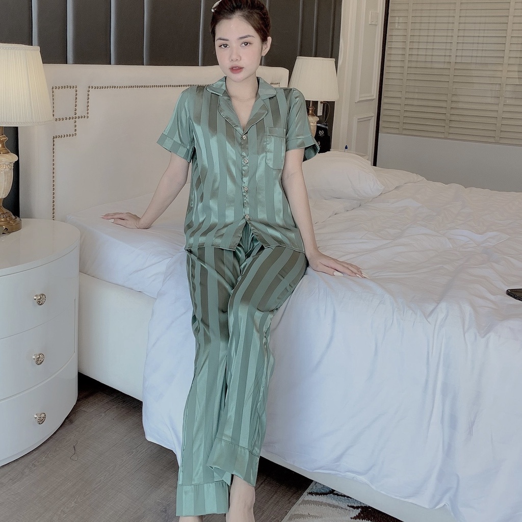 Bộ Đồ Ngủ, Đồ Bộ Pijama Lụa Gấm Tay Ngắn, Quần Dài Họa Tiết Đơn Giản, Chất Vải Cao Cấp - 𝑴𝑰𝑵𝑺𝑯𝑶𝑷 | BigBuy360 - bigbuy360.vn