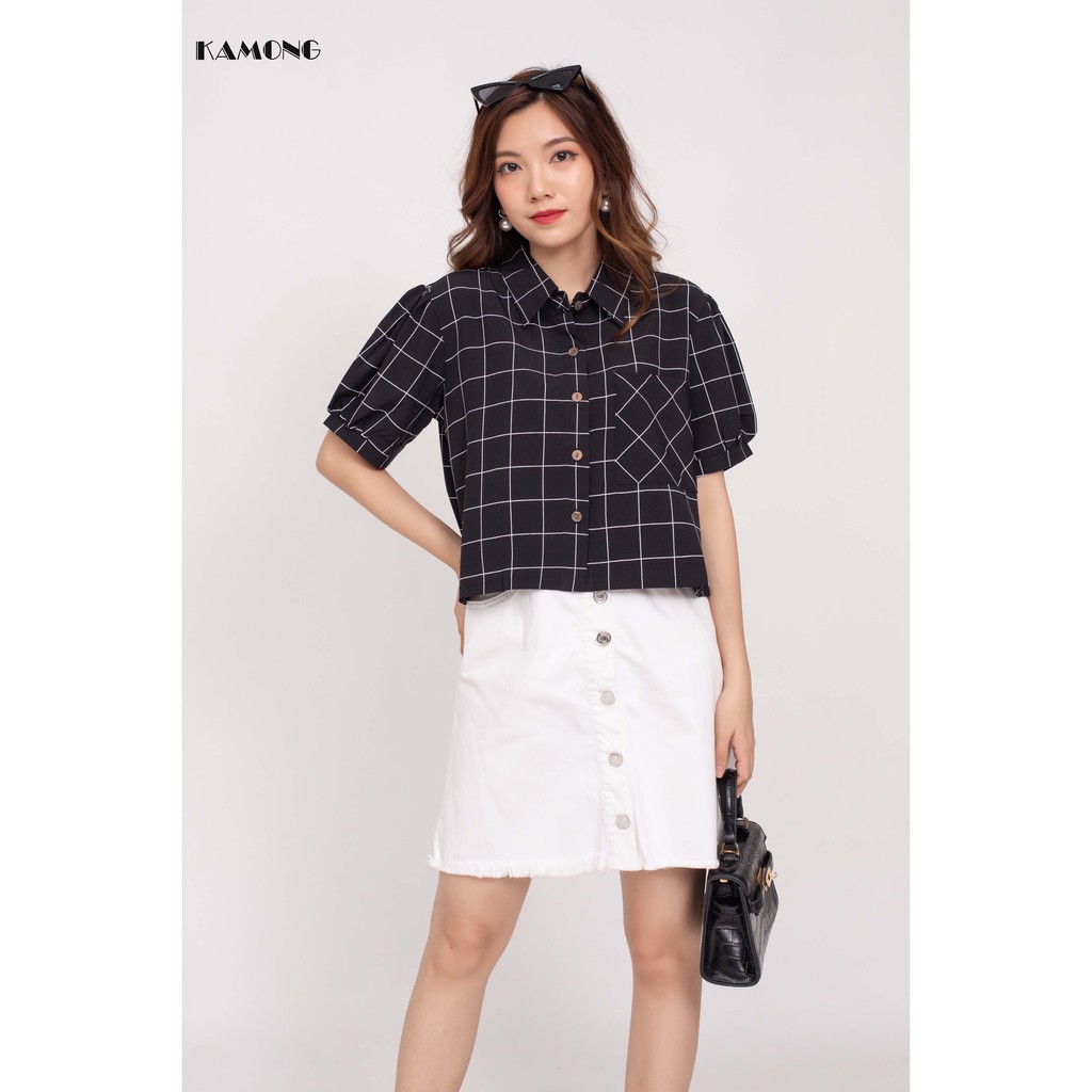 Áo Croptop sơ mi túi xéo KAMONG A009