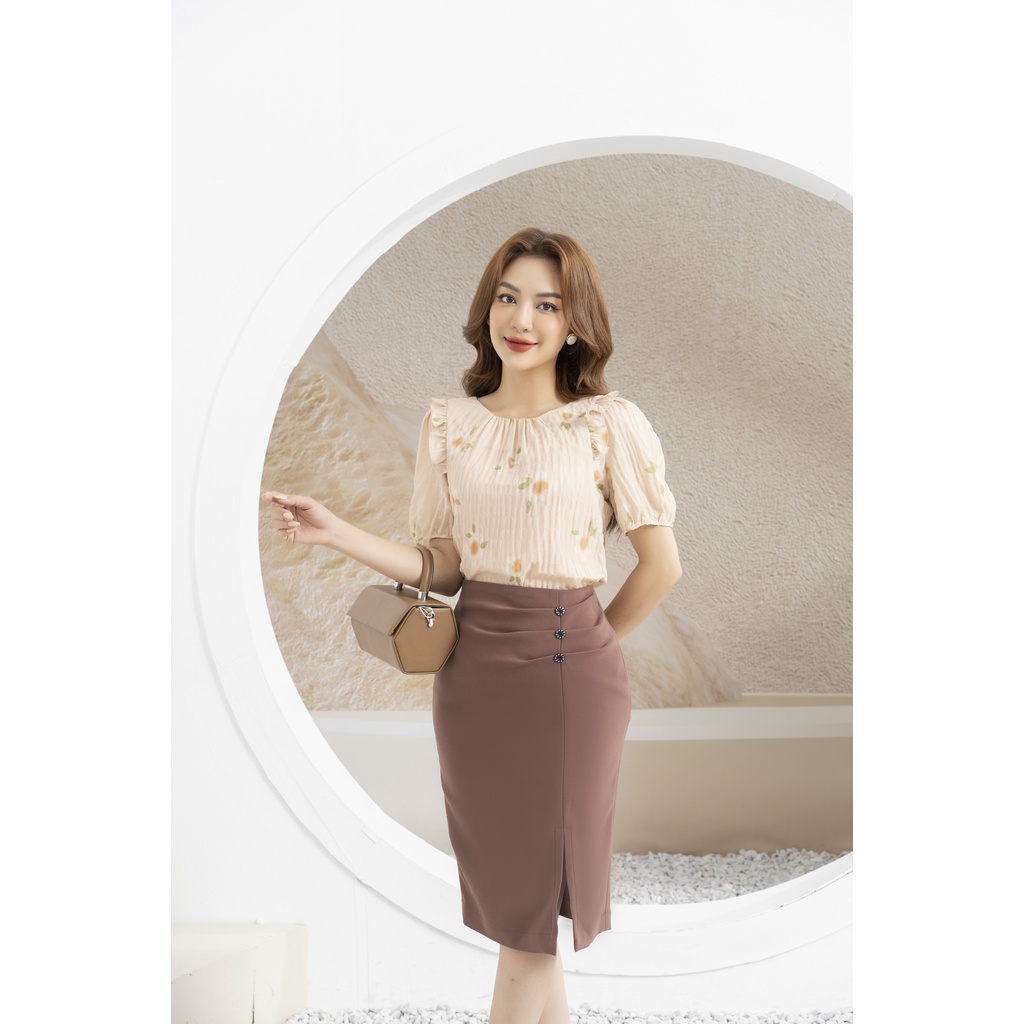 Áo sơ mi nữ FIONA dáng suông thiết kế cổ tròn phong cách Hàn Quốc  F552274