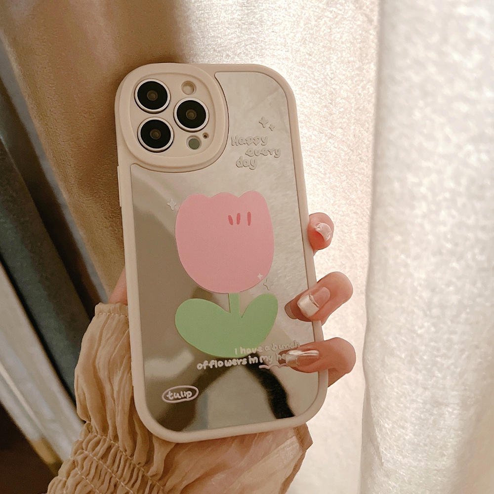 Ốp Điện Thoại Mềm Họa Tiết Hoa Phối Gương Sang Trọng Cho iPhone 11 12 13 Pro max mini XS max xr 7 8 se2020 plus