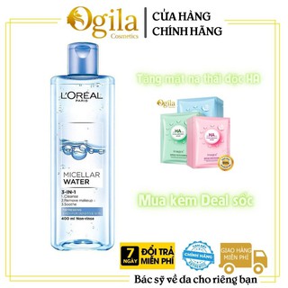Nước tẩy trang tươi mát, giảm nhờn, ngừa mụn l'oreal paris 3-in-1 refreshing micellar water 400ml