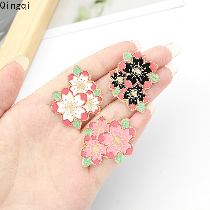 Ghim cài áo MISS ZOE hình hoa anh đào tráng men màu trắng/đen/hồng xinh xắn