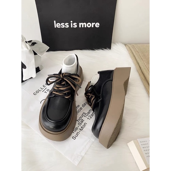 Giày da oxford nữ đế cao mũi giày tròn dễ thương 2 màu đen, trắng hothit 2022 k