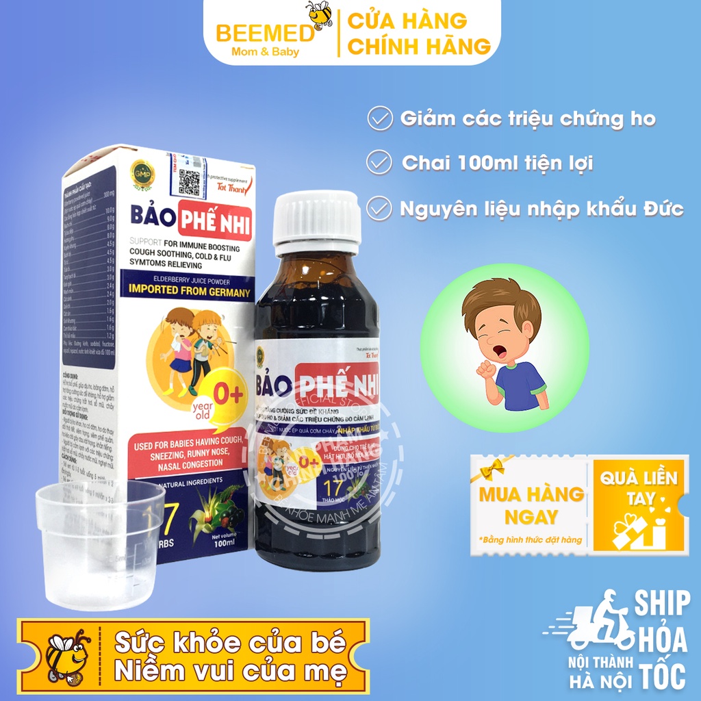 Siro bổ phế giảm ho Bảo phế nhi Tất Thành Pharma - Hỗ trợ bổ phế, giúp dịu ho, loãng đờm từ thảo dược - Chai 100ml