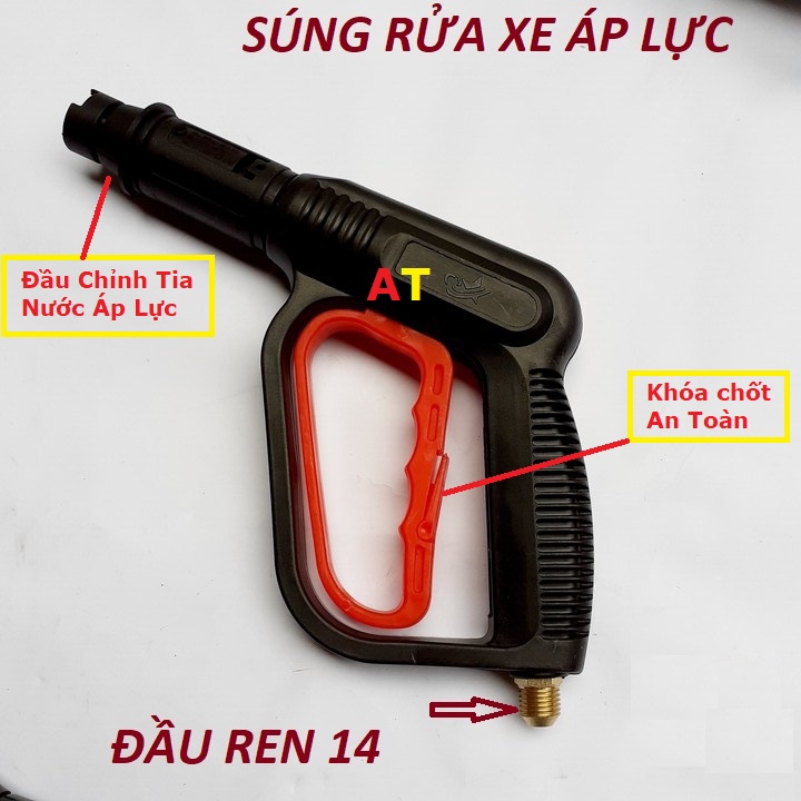 Súng xịt rửa xe loại tốt loại dài ren ngoài 14mm,22mm cho máy xịt áp lực cao, vòi xịt rửa xe áp lực cao