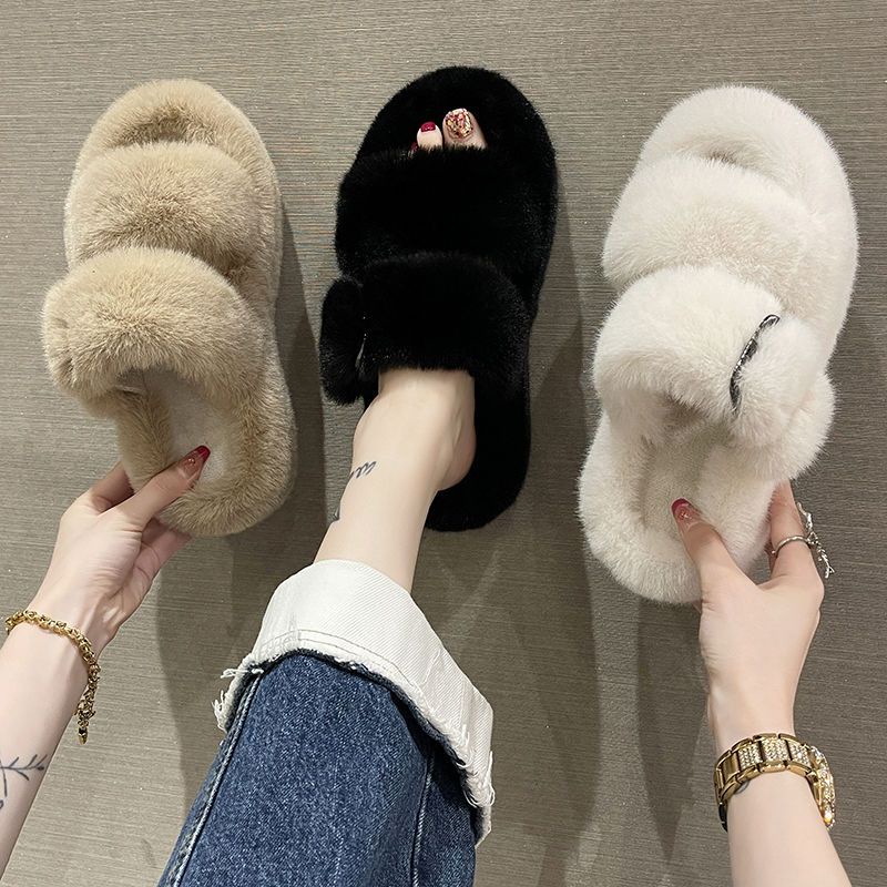 Dép Sandal Đế Dày Lót Lông Cừu Giữ Ấm Thời Trang Cho Nữ