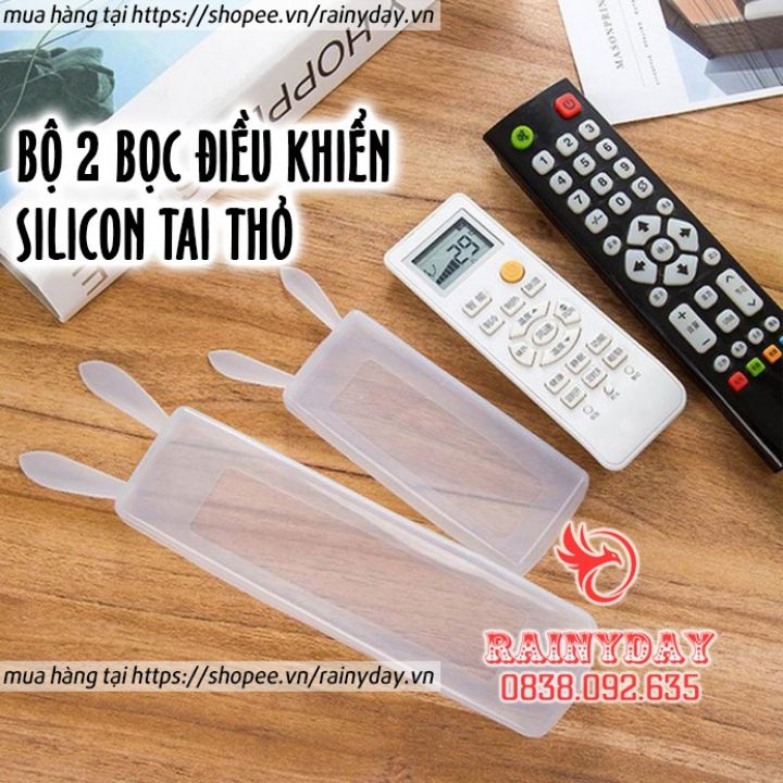 Bộ 2 vỏ túi bọc điều khiển tivi remote điều hòa máy lạnh tv silicon tai thỏ chống bụi