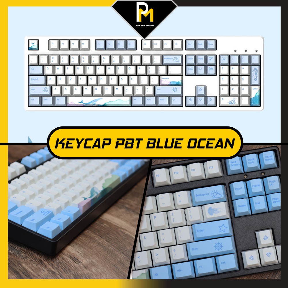 Keycap PBT Biển xanh dyesub in 5 mặt Cao cấp gắn full phím 110 PCMASTER