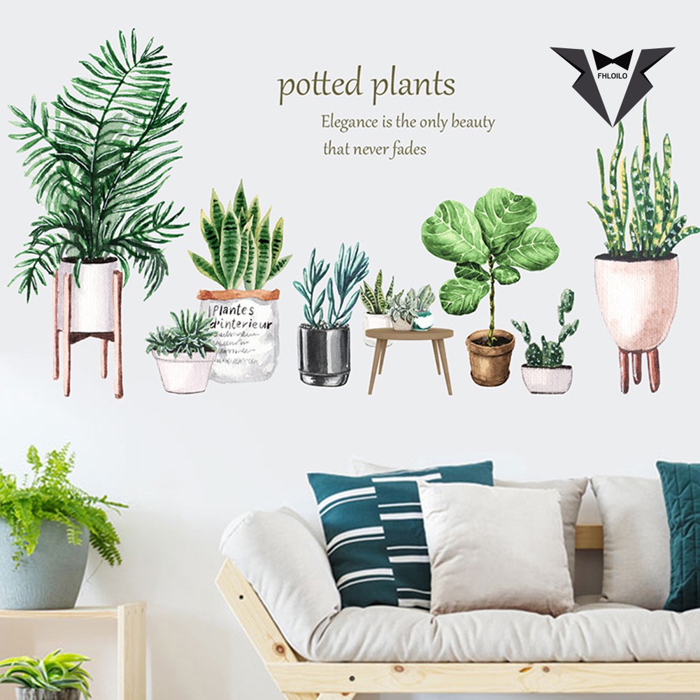 Fhloilo Fresh Bonsai Potted Plant Wall Sticker Decor