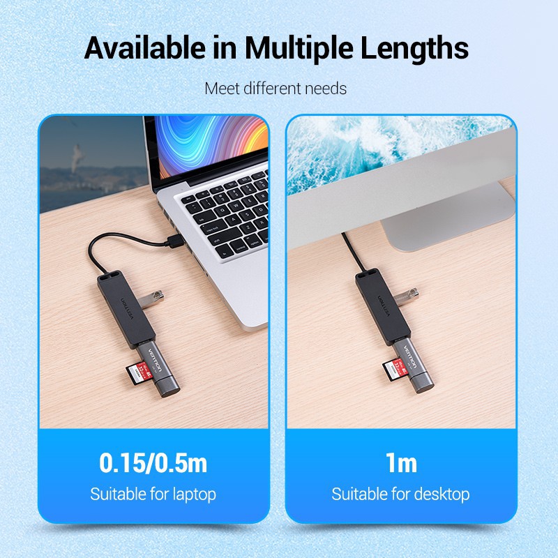 Bộ HUB chia cổng Vention USB3.0 Sang 4 Cổng USB/Micro-USB Tốc Độ Cao 5 Gbps Dành Cho PC Laptop