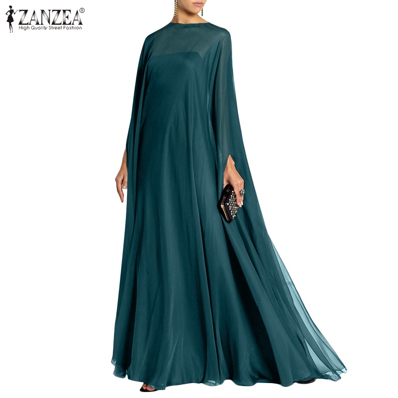 Đầm Maxi ZANZEA Hai Mảnh Cổ Tròn Màu Trơn Tay Dài Thời Trang Cho Nữ