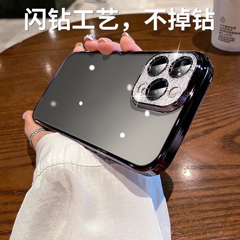 Ốp Điện Thoại Trong Suốt Màu Tím Đậm Đính Kim Tuyến Có Miếng Dán Bảo Vệ Camera 14 Kiểu Cho iPhone 13 Pro MAX 12 11 Pro MAX Plus