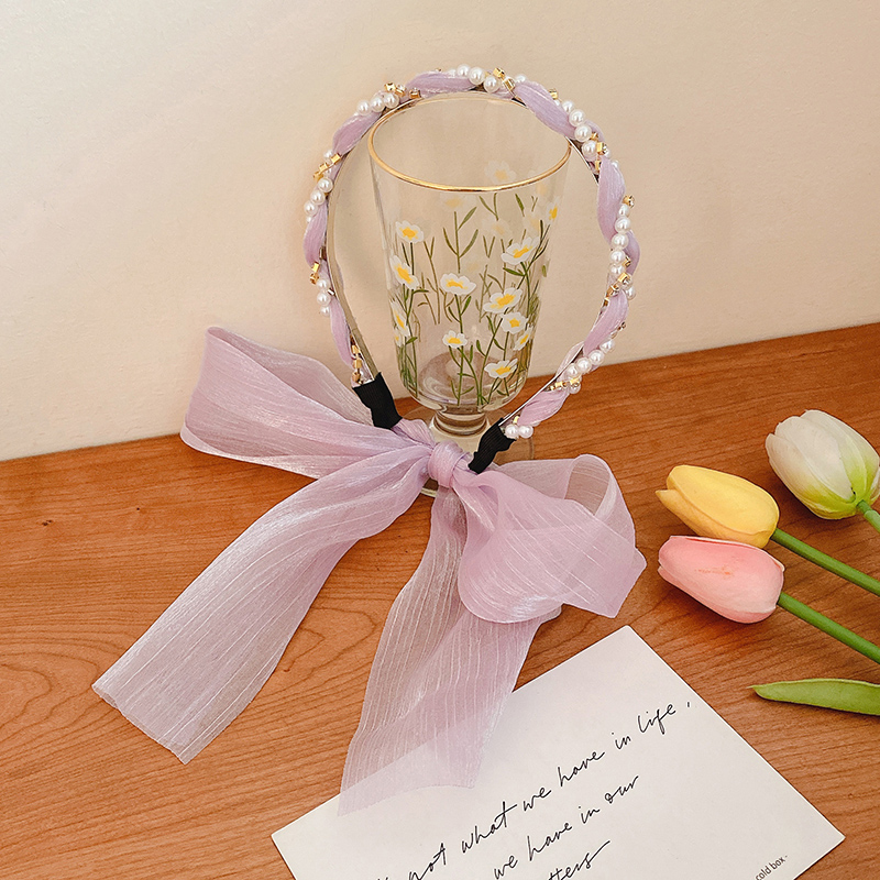 Cài tóc vải Tulle khảm ngọc trai thời trang hàn quốc dành cho nữ dễ thương xinh xắn