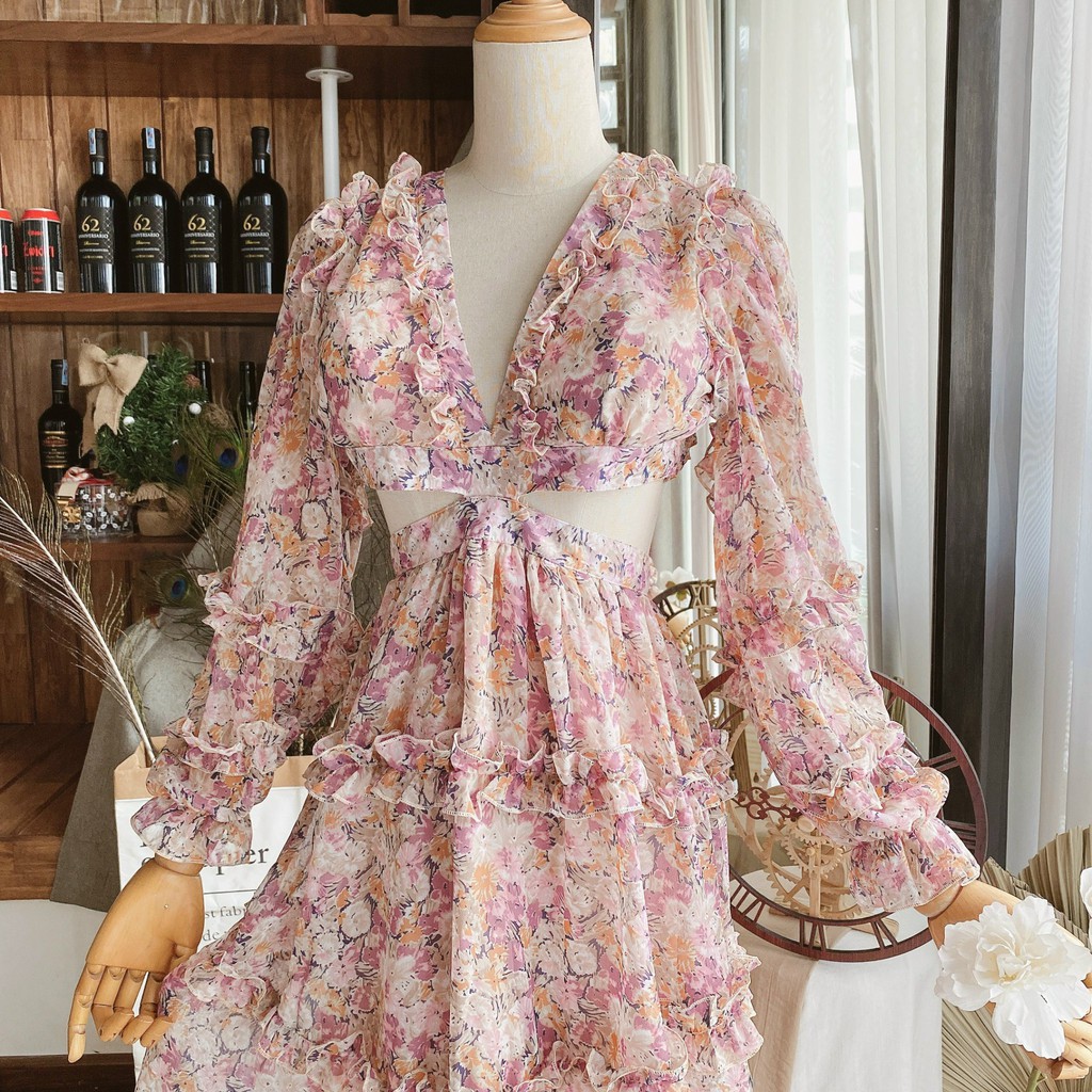 ĐẦM HOA CUT EO HỞ LƯNG 10466