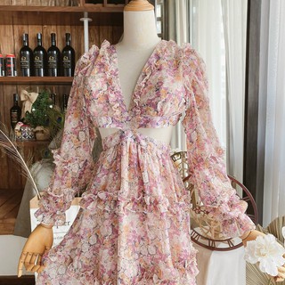 Đầm hoa cut eo hở lưng 10466