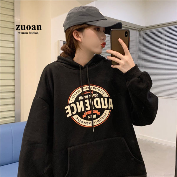 Áo hoodie SUXI dài tay dáng rộng in chữ thoải mái