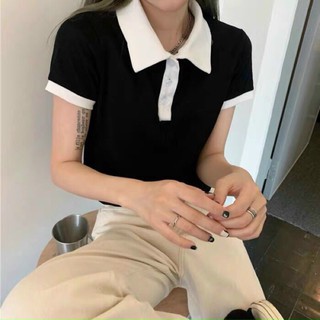 Áo kiểu Polo đen cổ trắng