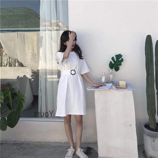 (hàng mới)- (Tặng đai lưng) VÁY THUN TAY LỠ THẮT EO + SUÔNG ULZZANG