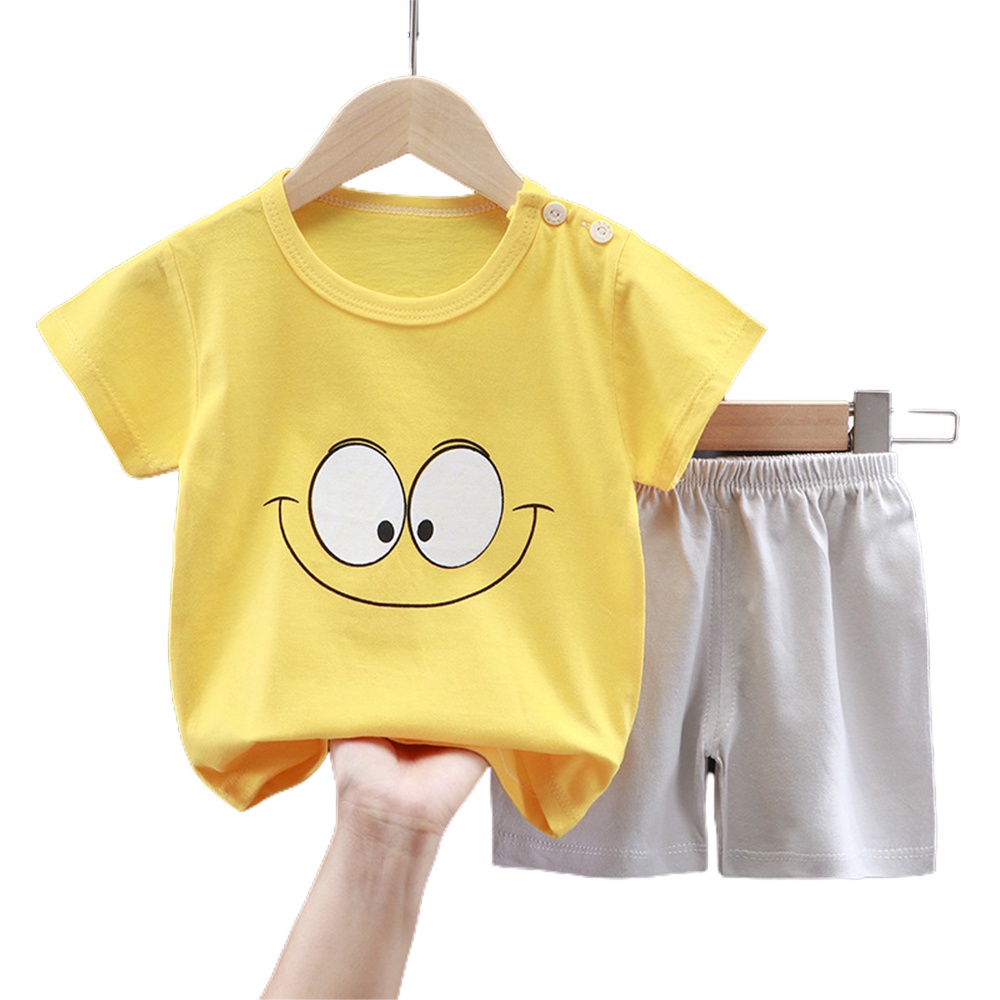 Bộ Quần Áo Ngắn Tay In Họa Tiết Hoạt Hình Đáng Yêu Cho Bé