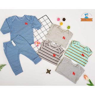 Bộ sơ sinh chồm vai tay dài cotton 100% 4 chiều co giãn mềm mại họa tiết sọc mặc hàng ngày  Bibo Kim Thu size 1-3 4-11kg