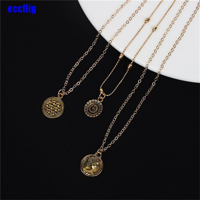 ECC Simple alloy portrait medal multi level Necklace