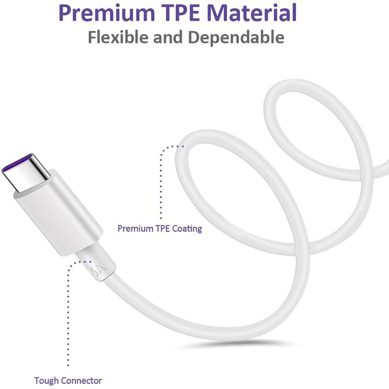 Cáp sạc nhanh USB Type C 5A dài 1m màu trắng cho Huawei / Xiaomi / Samsung