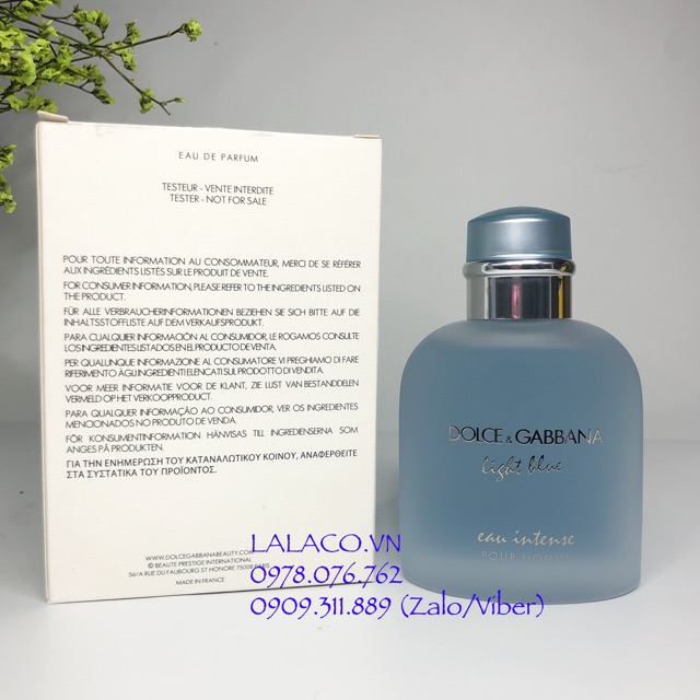 Nước Hoa Nam Tester D&G Dolce & Gabbana Light Blue Eau Intense 100ml