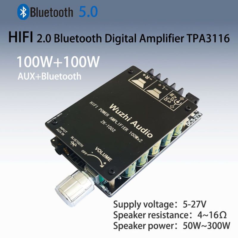 Bảng mạch khuếch đại âm thanh bluetooth ZK-1002 HIFI 5.0 TPA3116 mini tiện lợi