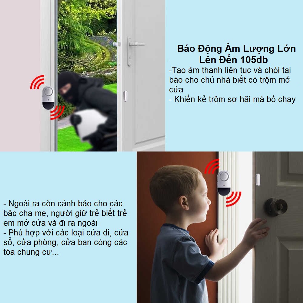 Thiết Bị Báo Động Mở Cửa - Gắn Cửa Sổ - Cửa Đi - Cửa Lan Can Trung Cư - Còi Báo Động Lơn 105db - Nhỏ Gọn Tiện Dụng