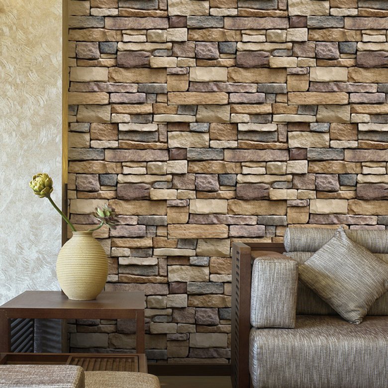 Miếng dán tường trang trí giả nền gạch đá 3D độc đáo