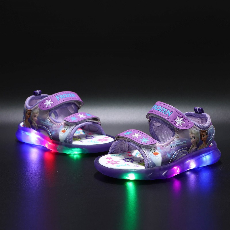 Dép sandal Quảng Châu cao cấp in hình Công chúa Elsa Đèn LED B-212 size 21 đến 31 cho bé