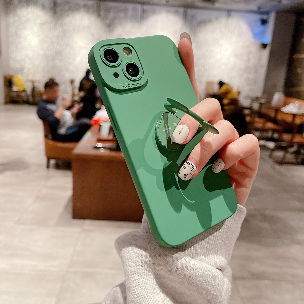 Ốp Điện Thoại Màu Hồng Chống Sốc In Hình Gấu Kèm Giá Đỡ Cho Iphone