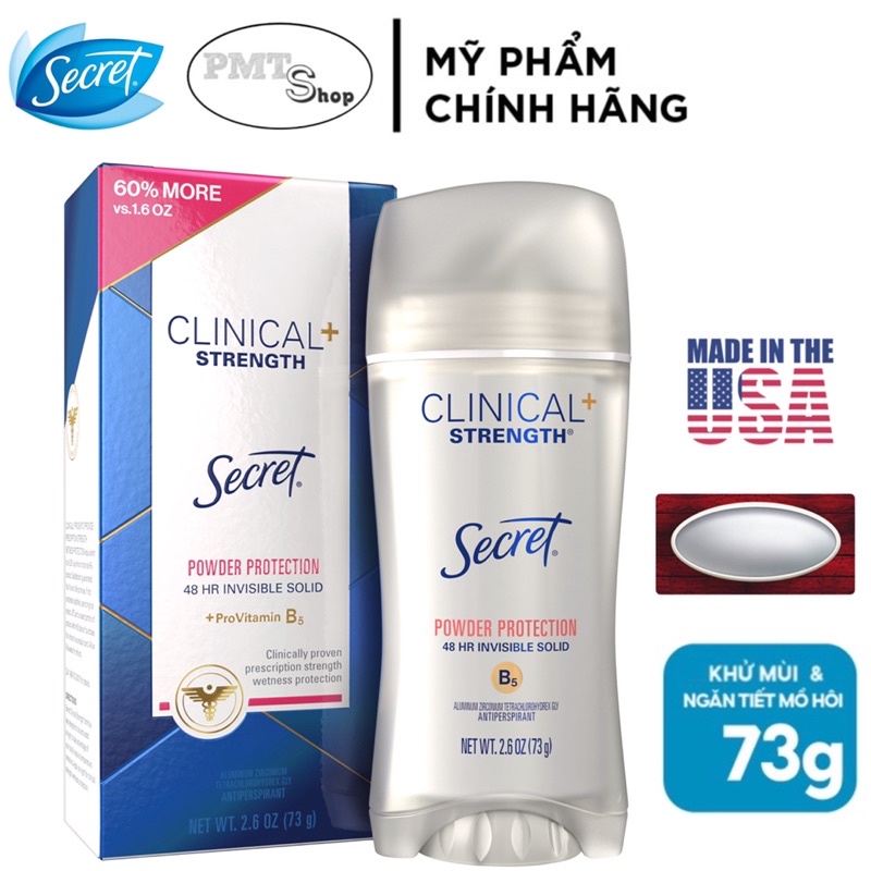 Lăn sáp khử mùi nữ Secret Clinical Strength Powder Protection , Completely Clean , Stress Response 73g , 45g