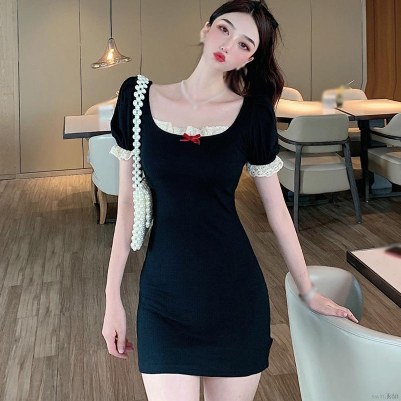 Đầm Ren Nữ Dài Tay Cổ Tròn Eo Cao Thời Trang