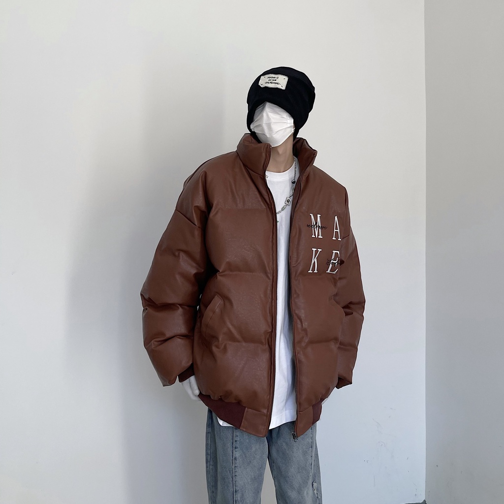 Áo Khoác Đệm Cotton Dày Dáng Rộng Thêu Chữ Phong Cách Đường Phố Mỹ Thời Trang Mùa Đông Mới