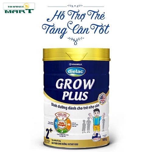 Sữa Bột Dielac Grow Plus (Xanh) 2+ Hộp Thiếc 900G (Cho Trẻ Từ 2 - 10 Tuổi) - Nhanhomart