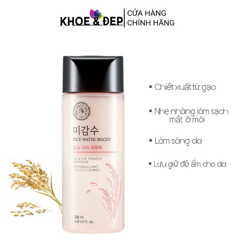 Nước Tẩy Trang Mắt và Môi Gạo THEFACESHOP ⭐CHÍNH HÃNG ⭐ Rice Water Bright Lip & Eye Remover 120ml