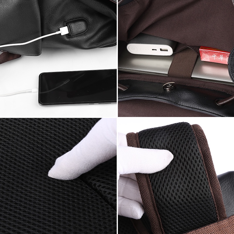 Ba lô da PU chất lượng cao cho nam không thấm nước công suất lớn 15,6 inch máy tính xách tay ba lô laptop backpack