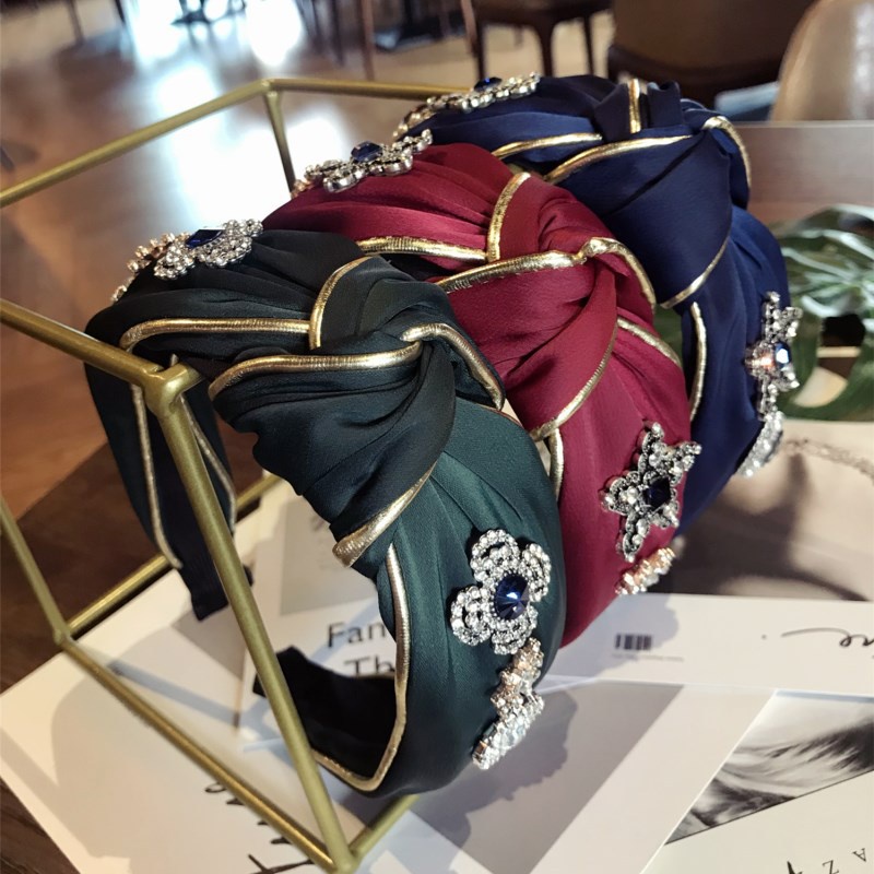 Băng Đô Vải Thắt Nút Bản Rộng Đính Kim Cương Lấp Lánh Cho Nữ