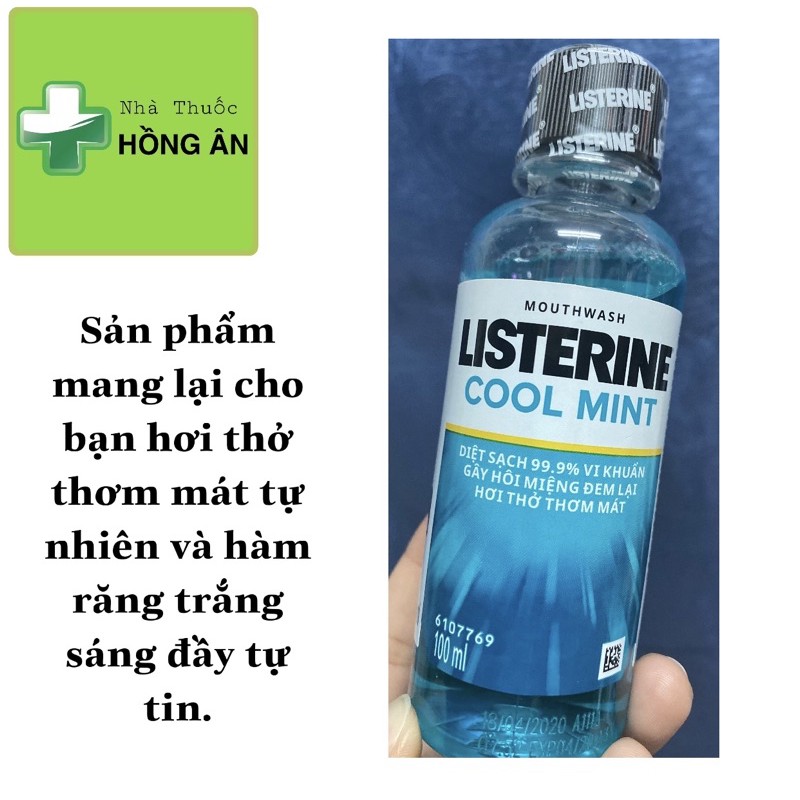 Nước súc miệng diệt khuẩn hương bạc hà mát lạnh Listerine  Chai 100ml