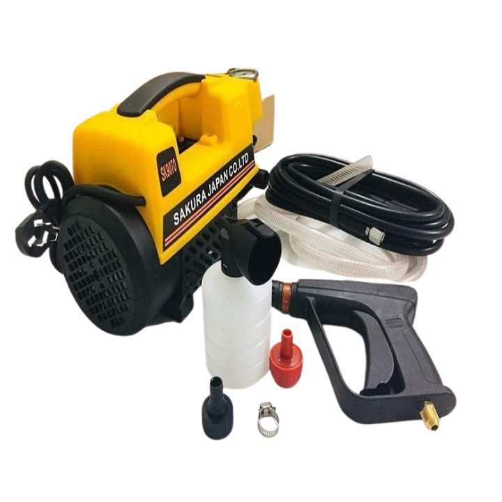 Máy rửa xe gia đình Sakura, may rua xe ap luc cao, rua xe mini, dây 15m, tặng bình bọt xà bông